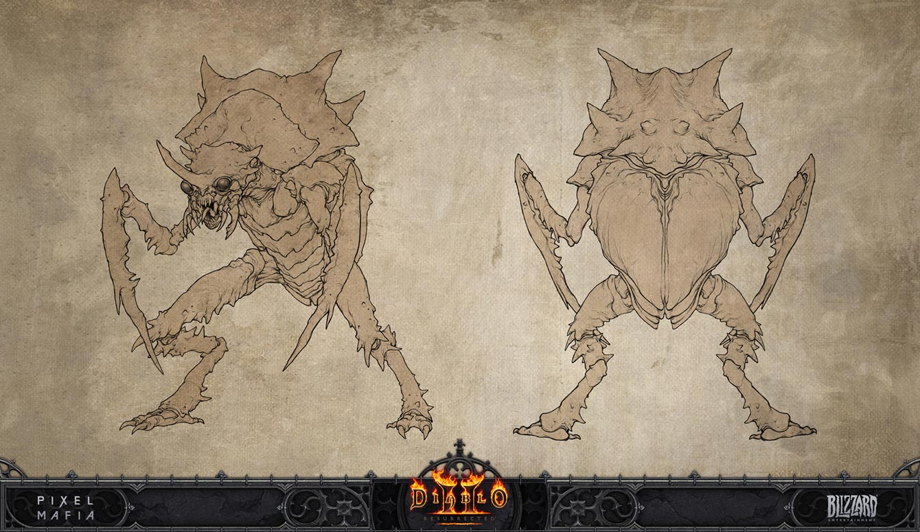 Scarab Demon Line Art from Diablo II: Resurrected