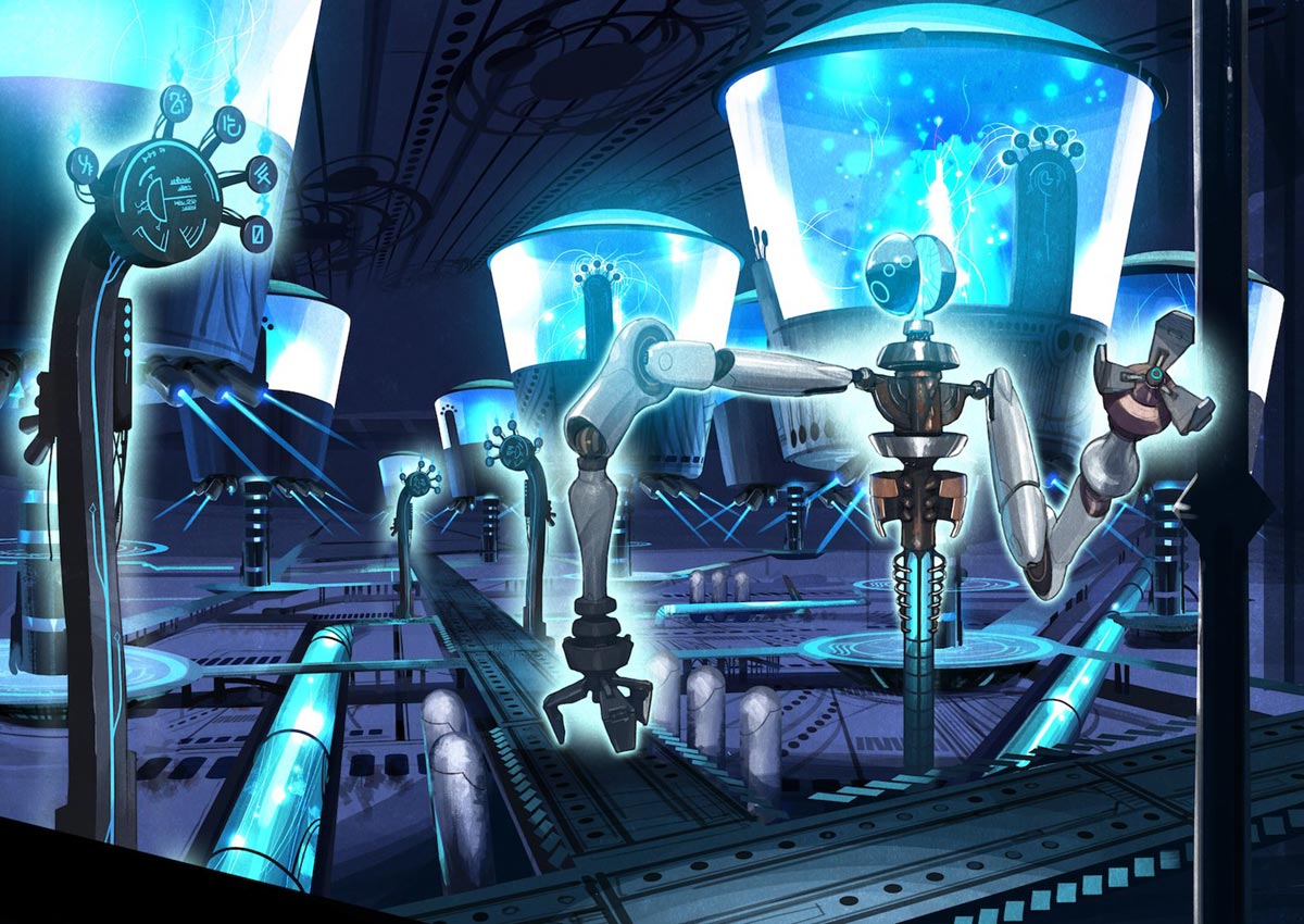 Thaumatech Factory Interior Art from Fantasian