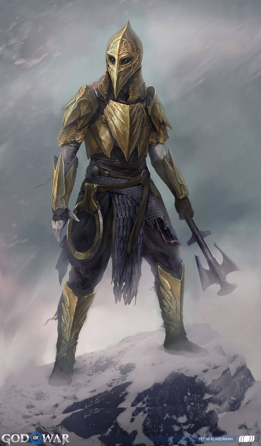 Einherjar Golden Armor Concept Art from God of War Ragnar&ouml;k