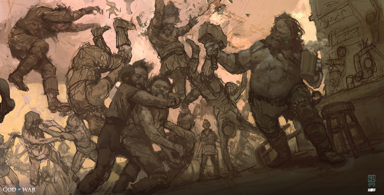 Thor Bar Fight Sketch from God of War Ragnar&ouml;k
