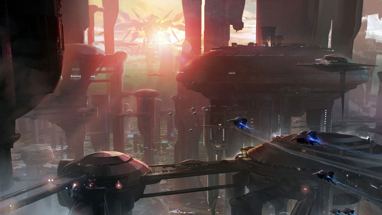Hanging City Pre-Production Concept Art from Halo Infinite