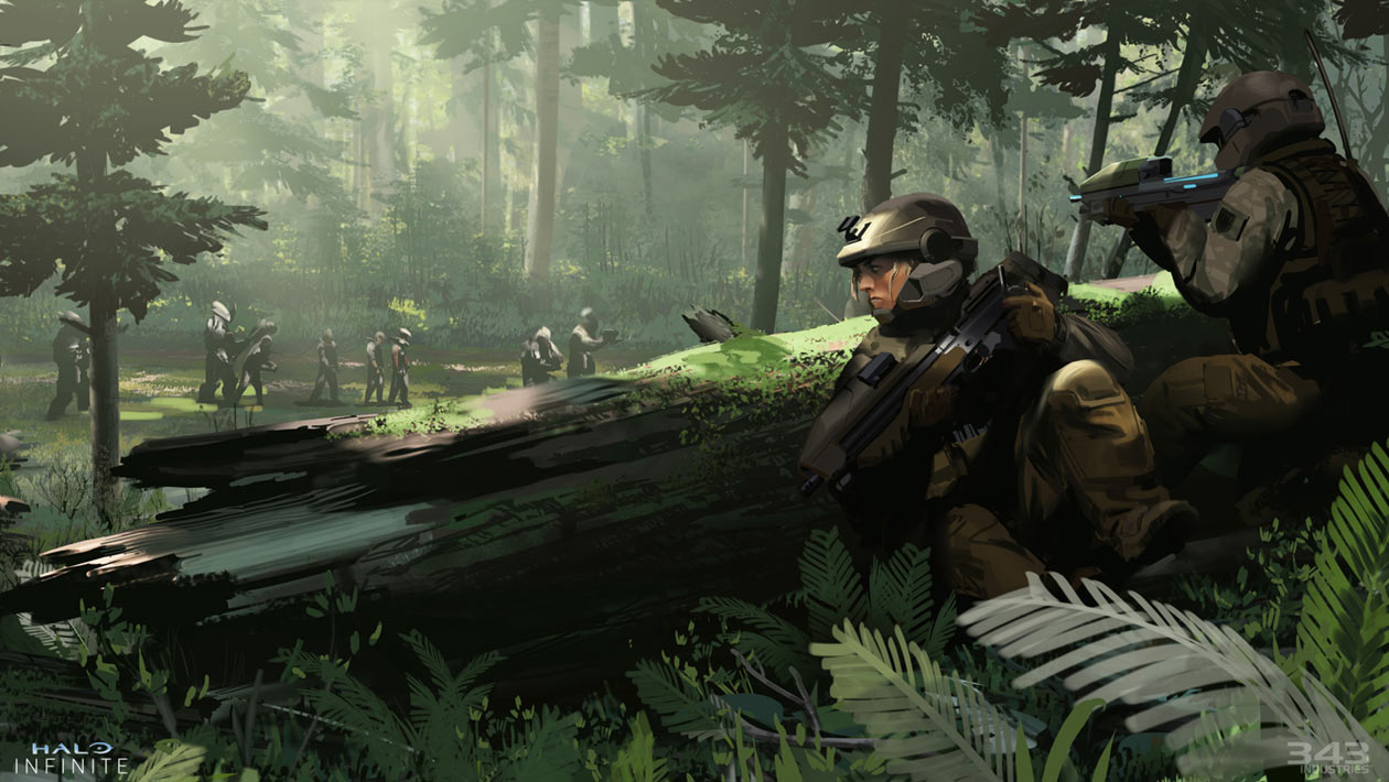Marines Ambushing Jiralhanae Art from Halo Infinite