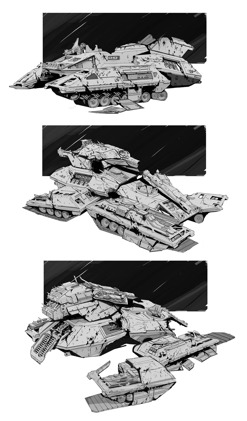 UNSC Destroyed Scorpion Art from Halo Infinite