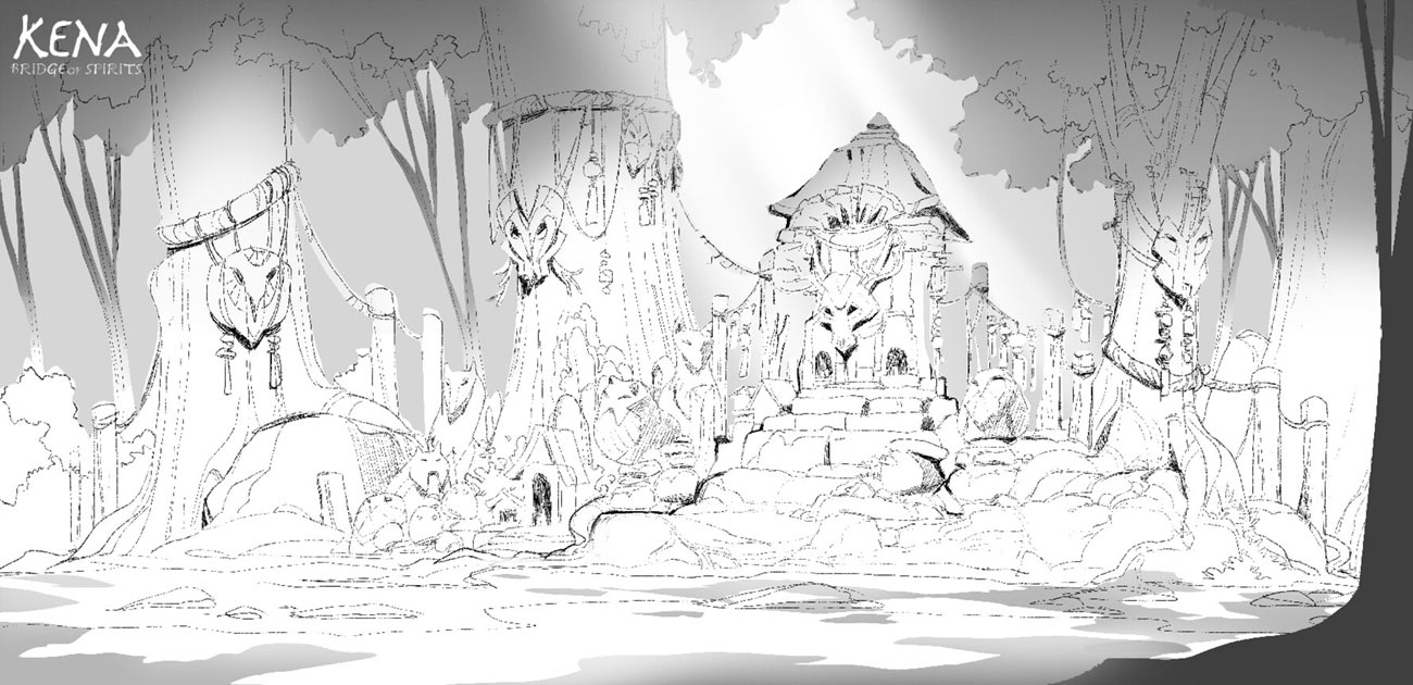 Shrine Sketch from Kena: Bridge of Spirits
