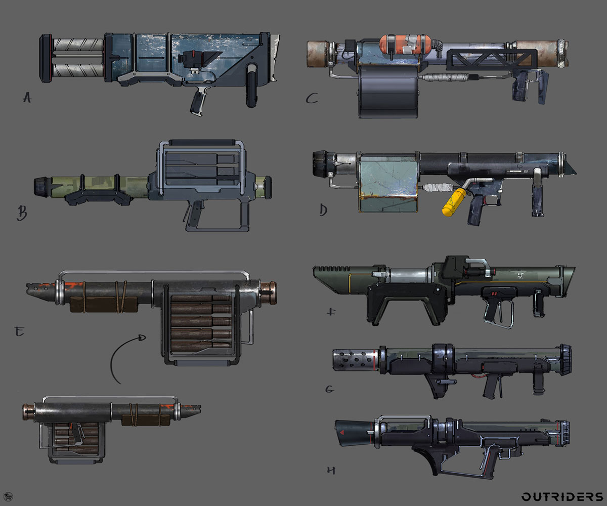 Rocket Launcher Sketches from Outriders