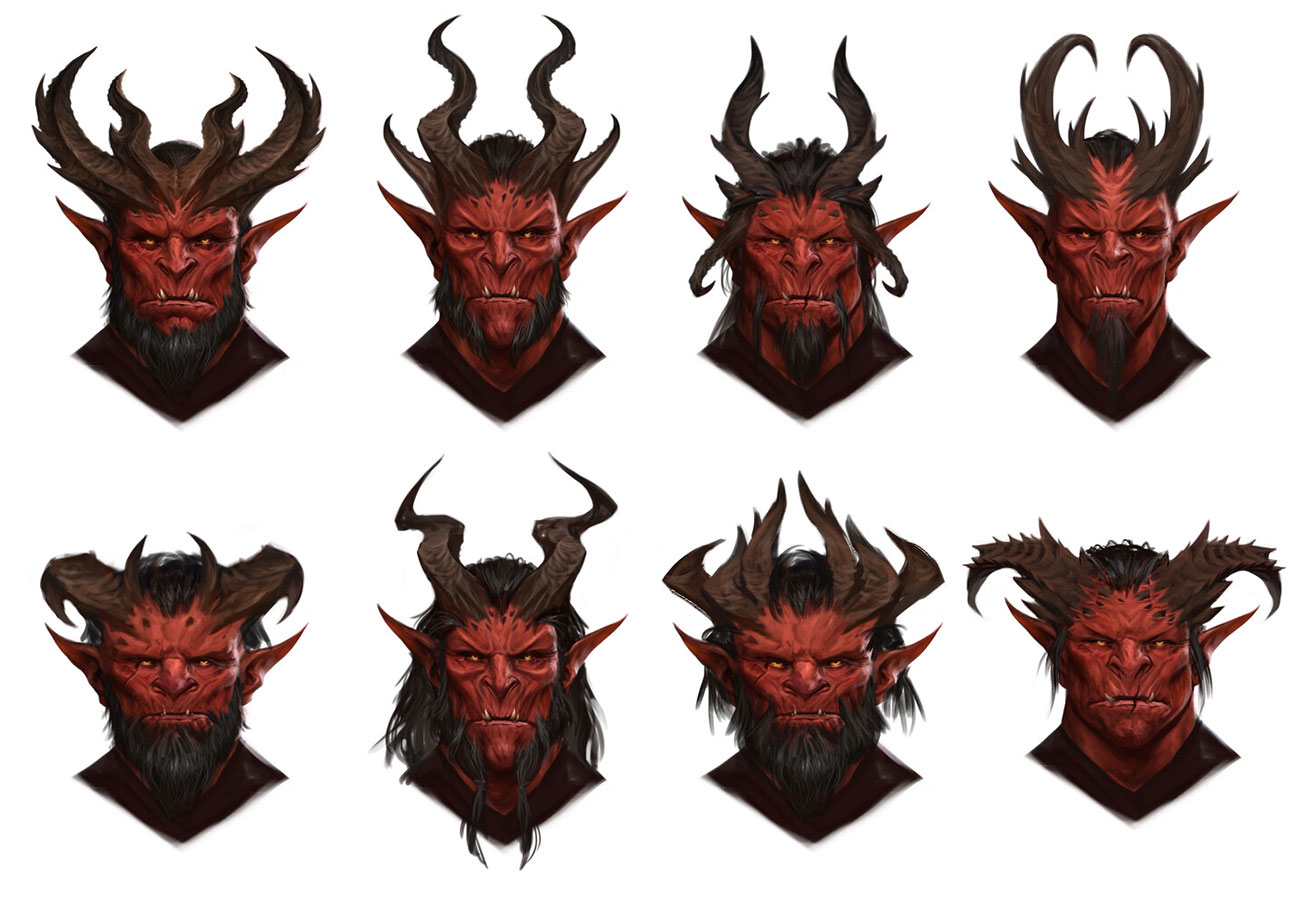 Devil Male Heads Art from Baldur's Gate III
