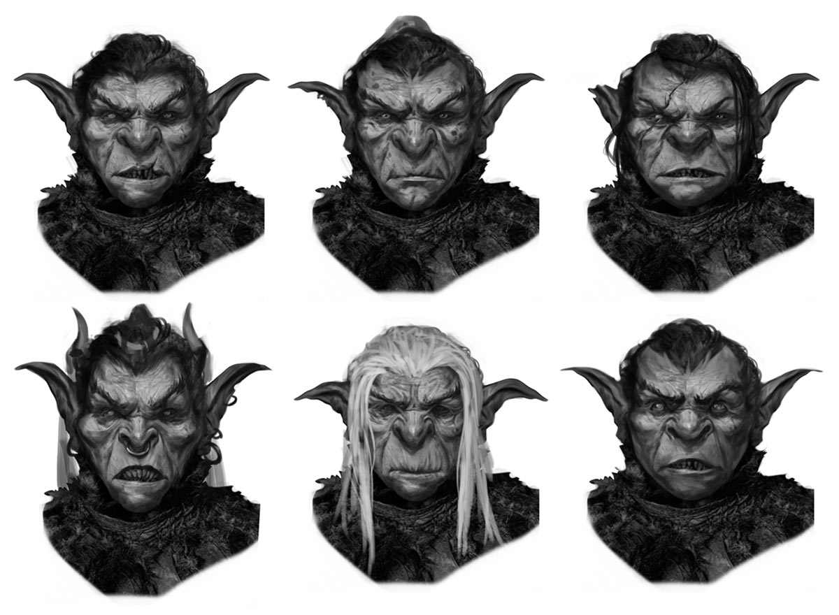 Goblin Male Faces Sketches from Baldur's Gate III