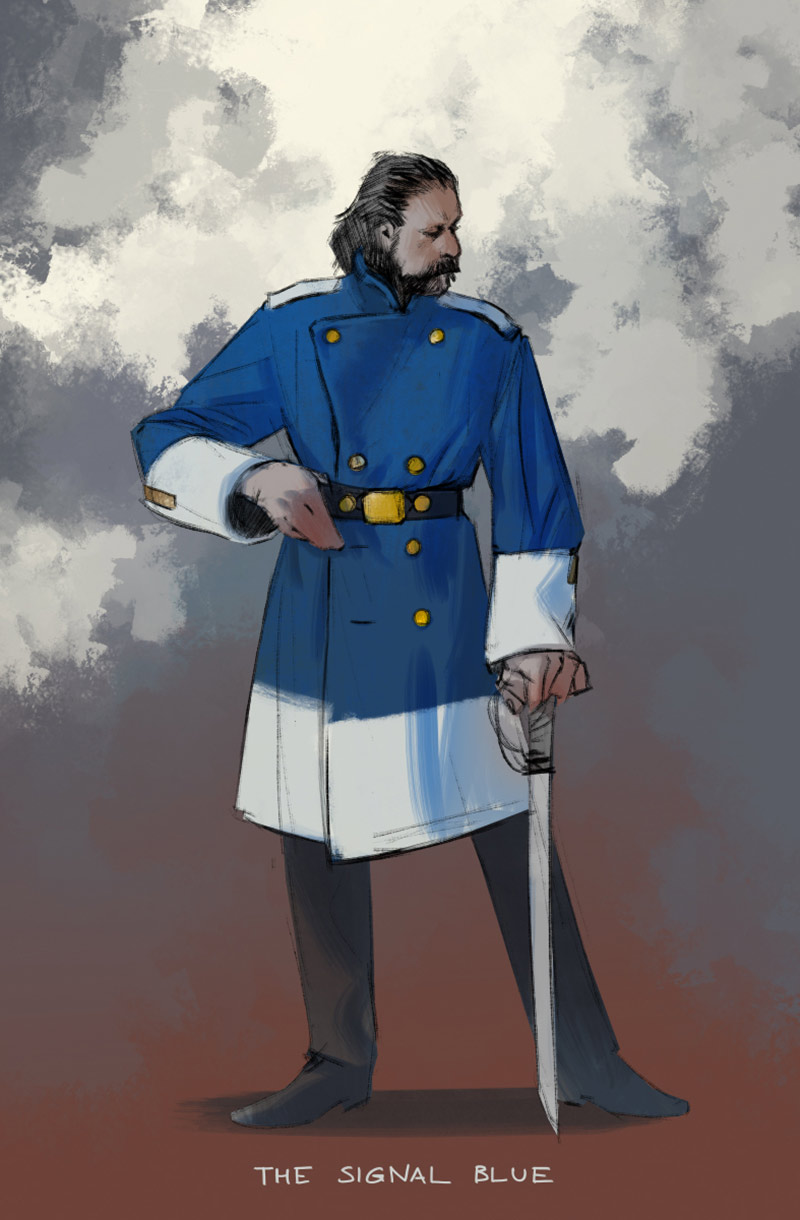 Harry, The Signal Blue Outfit Art from Disco Elysium