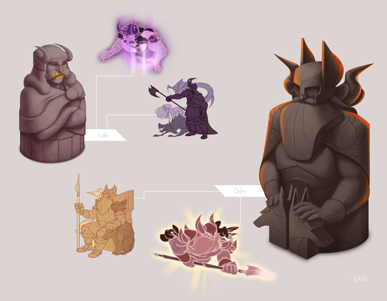 Loki and Odin Gods Art from Jotun