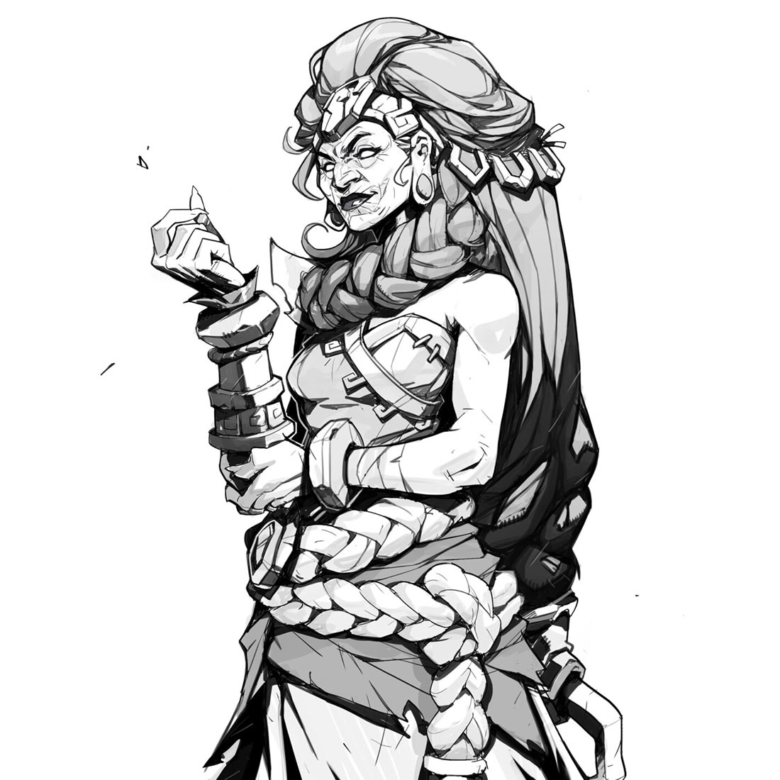 Buhru Elder Portrait Line Art from Ruined King: A League of Legends Story