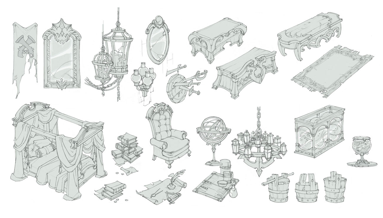 Furnishings Sketches from Ruined King: A League of Legends Story