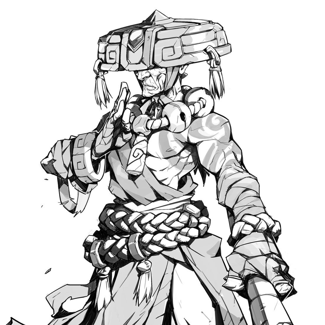 Wind Monk Portrait Line Art from Ruined King: A League of Legends Story