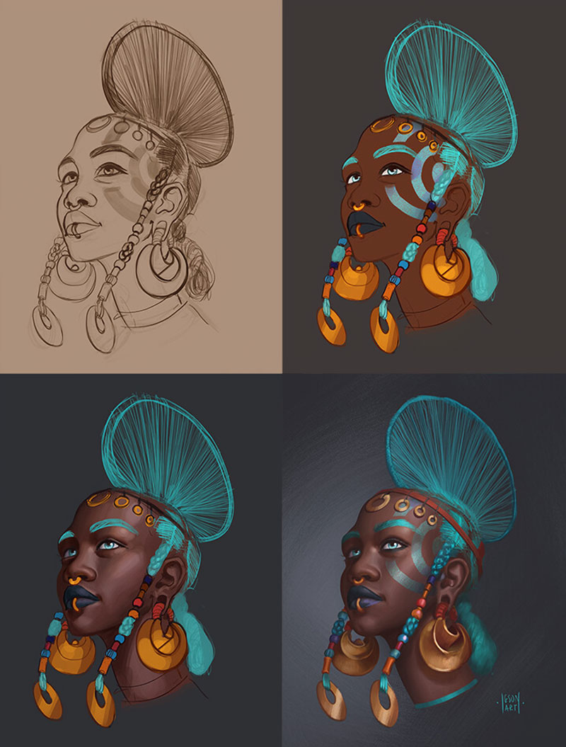 Asiman Ndyam Waterwoman Process Art from The Wagadu Chronicles