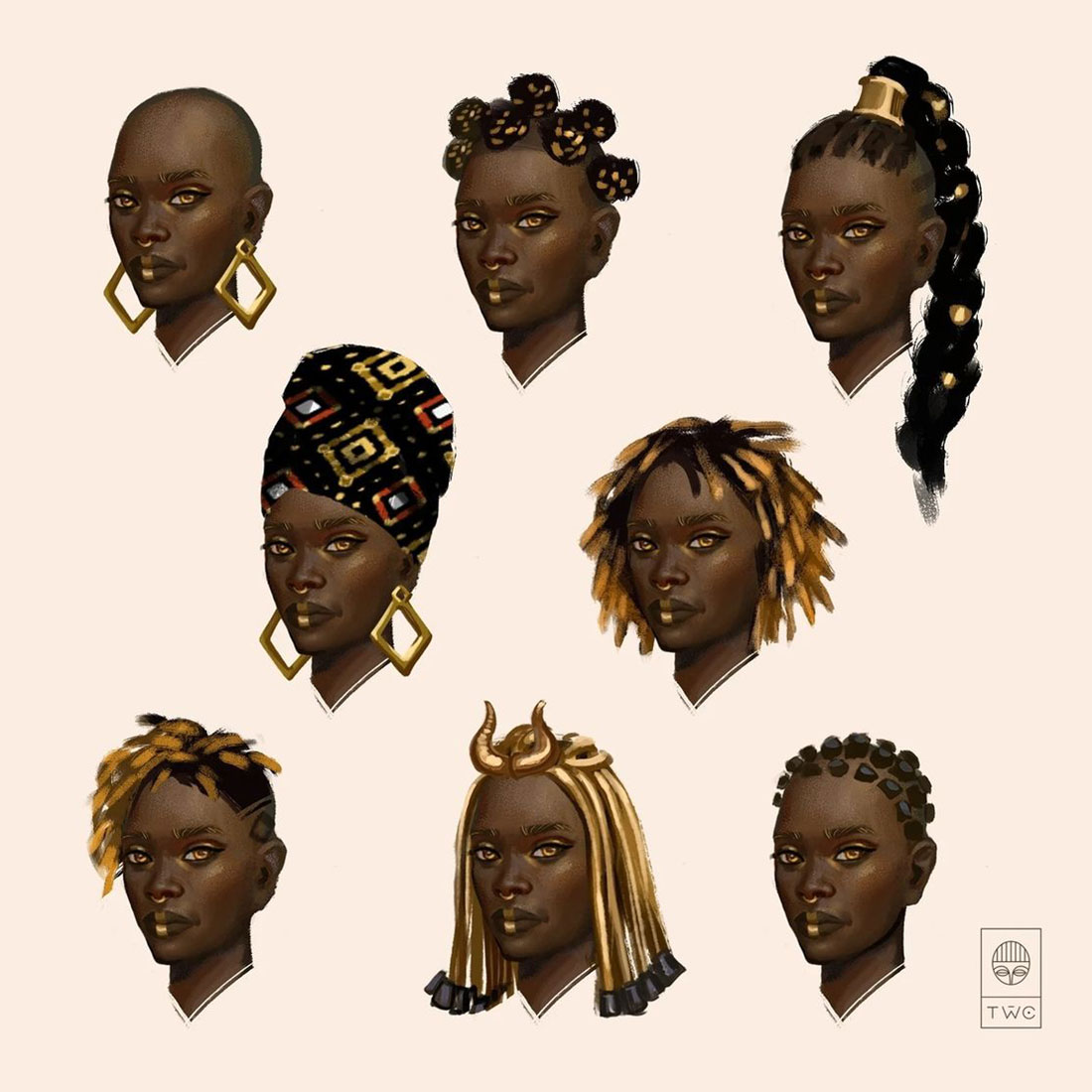 Female Hairstyles Art from The Wagadu Chronicles