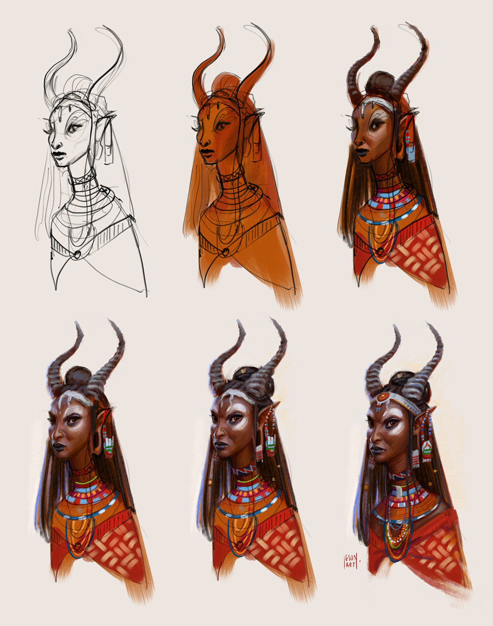 Swala Elder Portrait Process Art from The Wagadu Chronicles