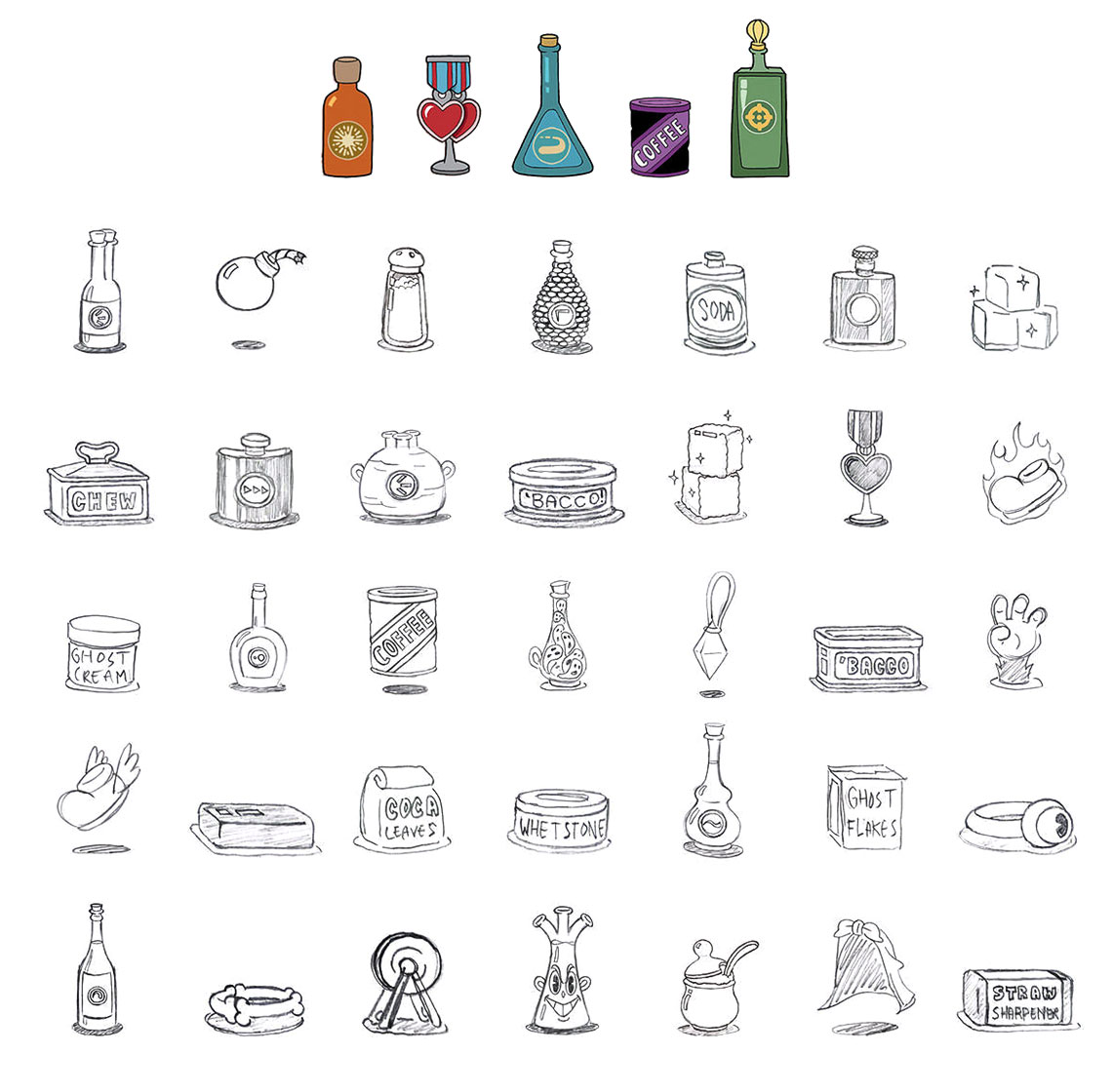 Porkrind Emporium Items Art from Cuphead