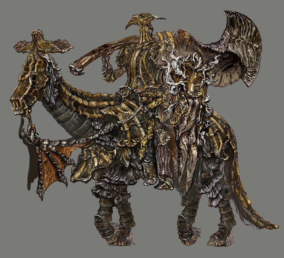 Draconic Tree Sentinel and Steed Art from Elden Ring