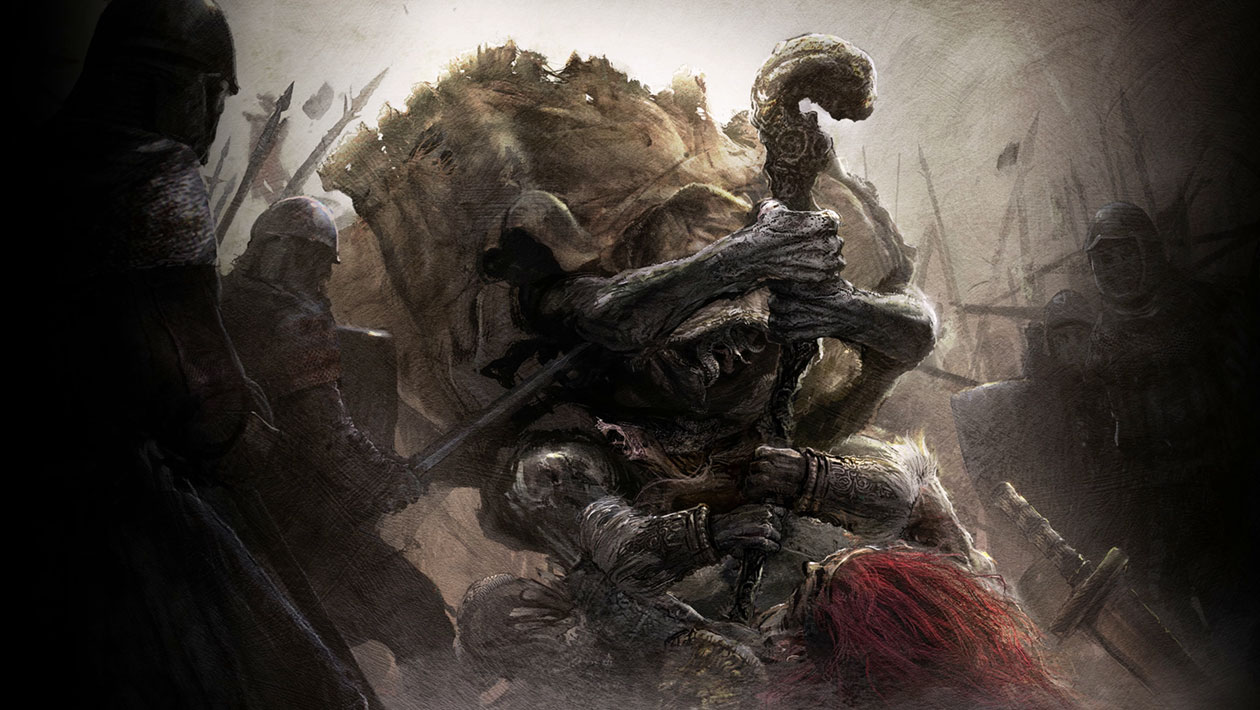 Morgott the Omen King Fighting Radahn Art from Elden Ring
