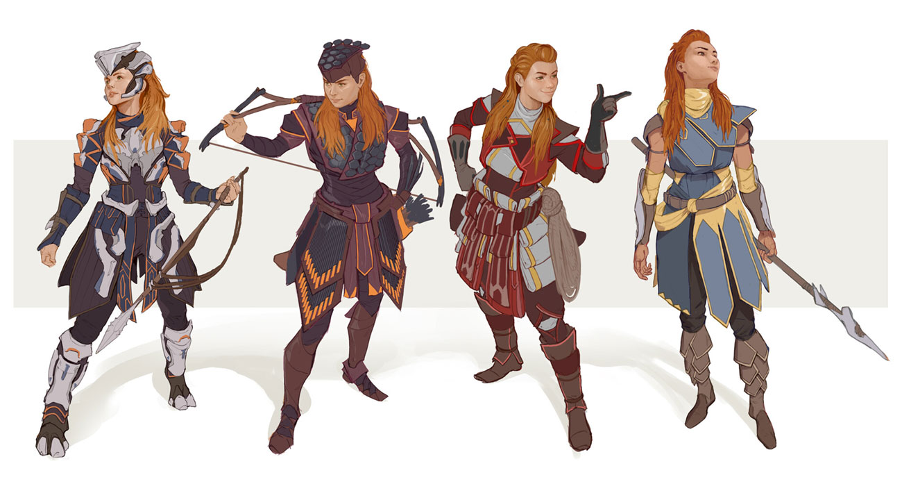Aloy Carja Wanderer, Behemoth, Trader, and Stalker Outfits from Horizon Forbidden West