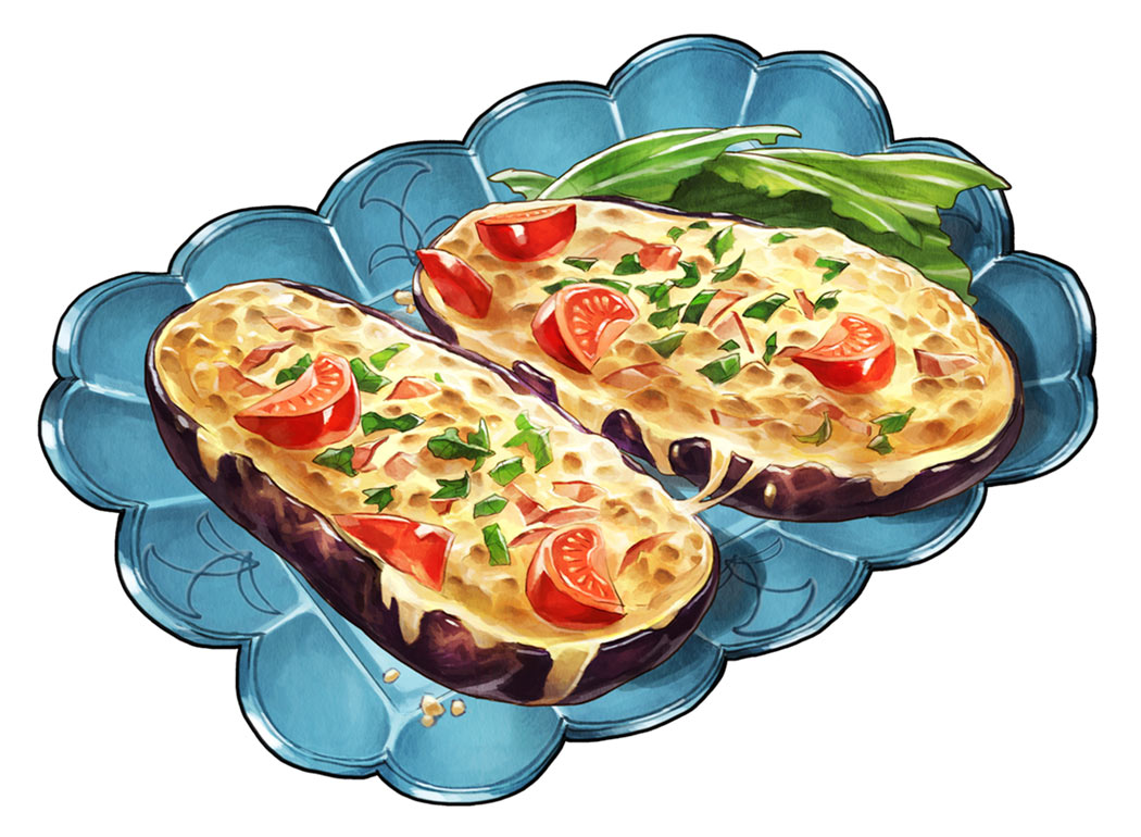 Tomato Eggplant Cheese Bake Art from Harvestella