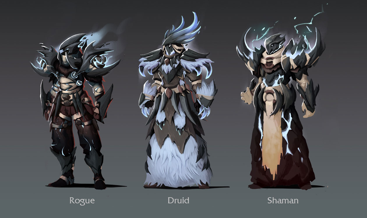 Primalist Raid Tier Set: Rogue, Druid, Shaman from World of Warcraft: Dragonflight