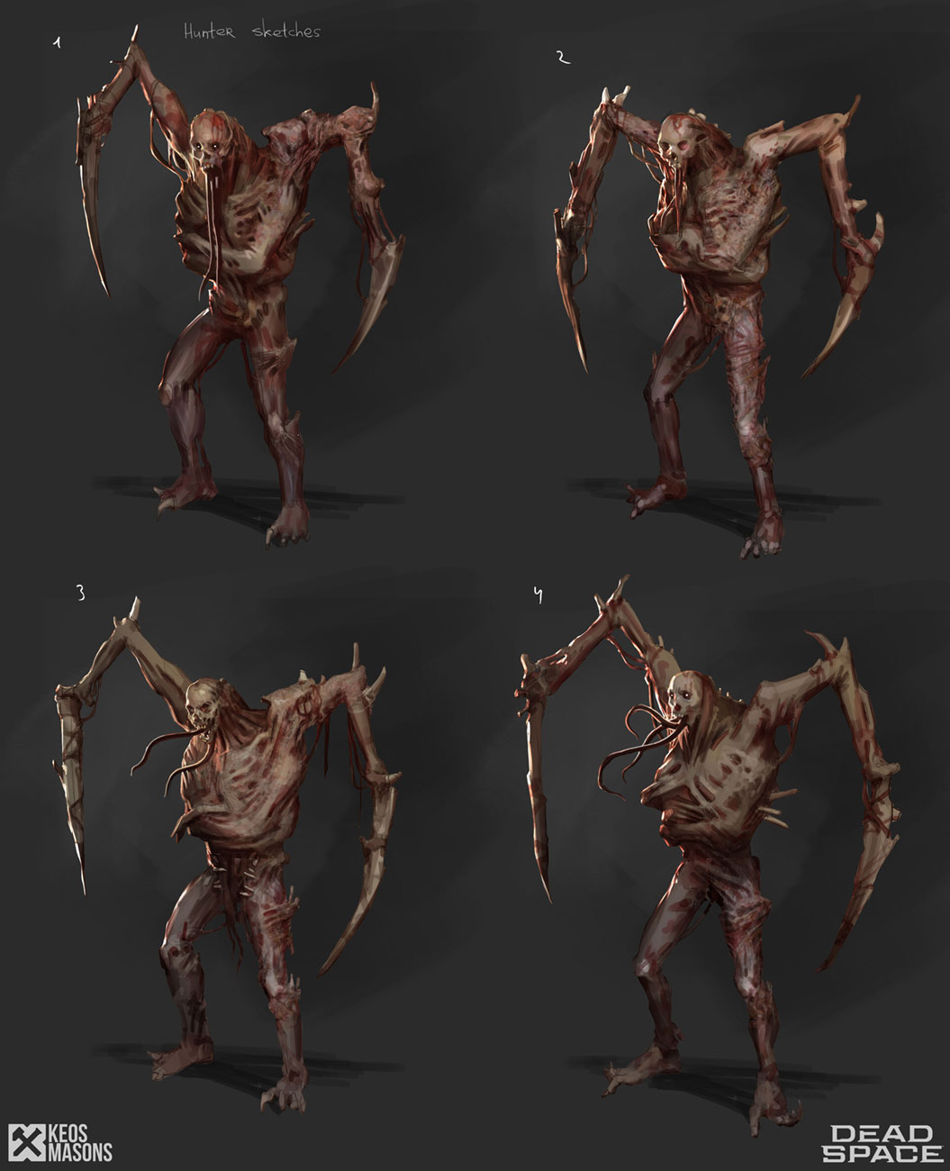Hunter Necromorph Sketches from Dead Space (Remake)