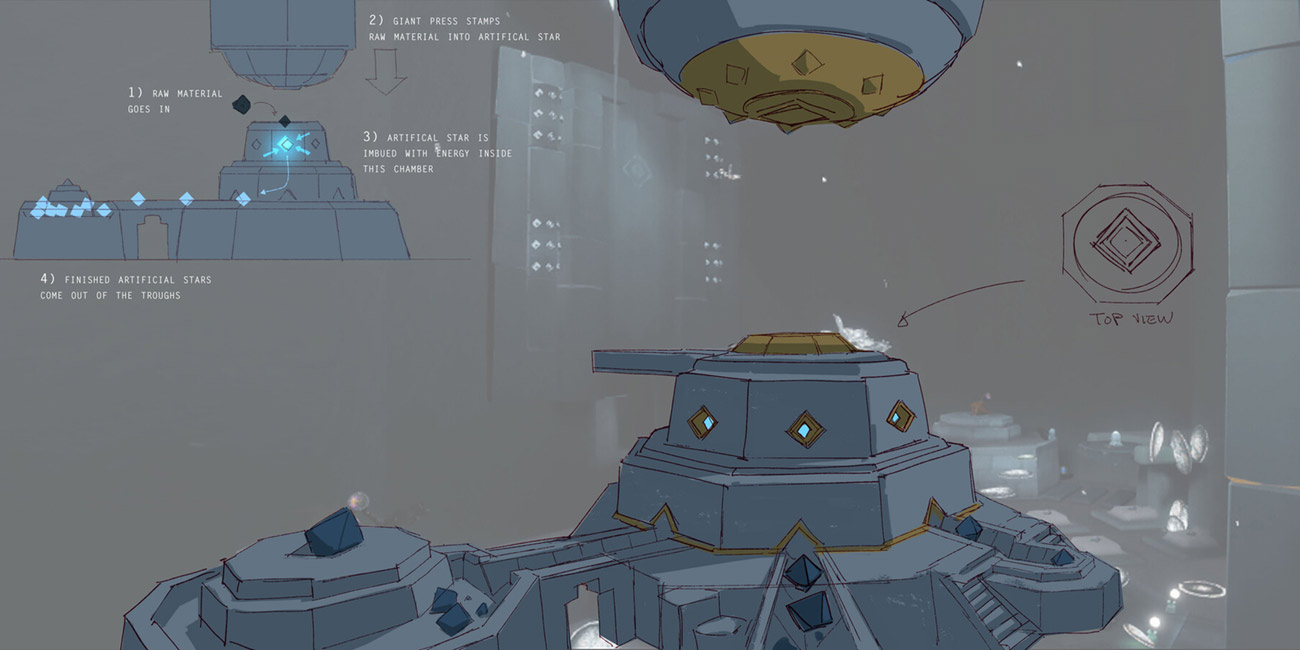 Rain Temple Interior Machinery Art from Sky: Children of the Light