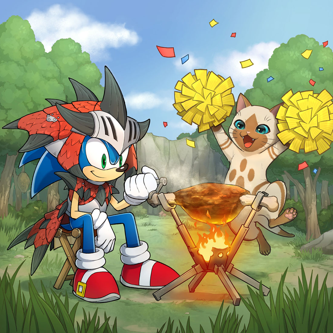 Sonic Frontiers & Monster Hunter Collaboration Art from Sonic Frontiers
