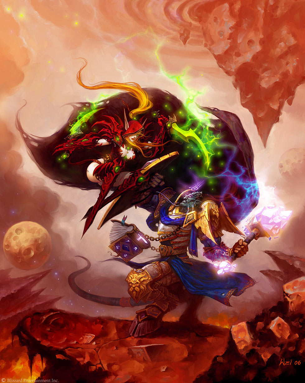 Blood Elf vs. Draenei Art from World of Warcraft: The Burning Crusade