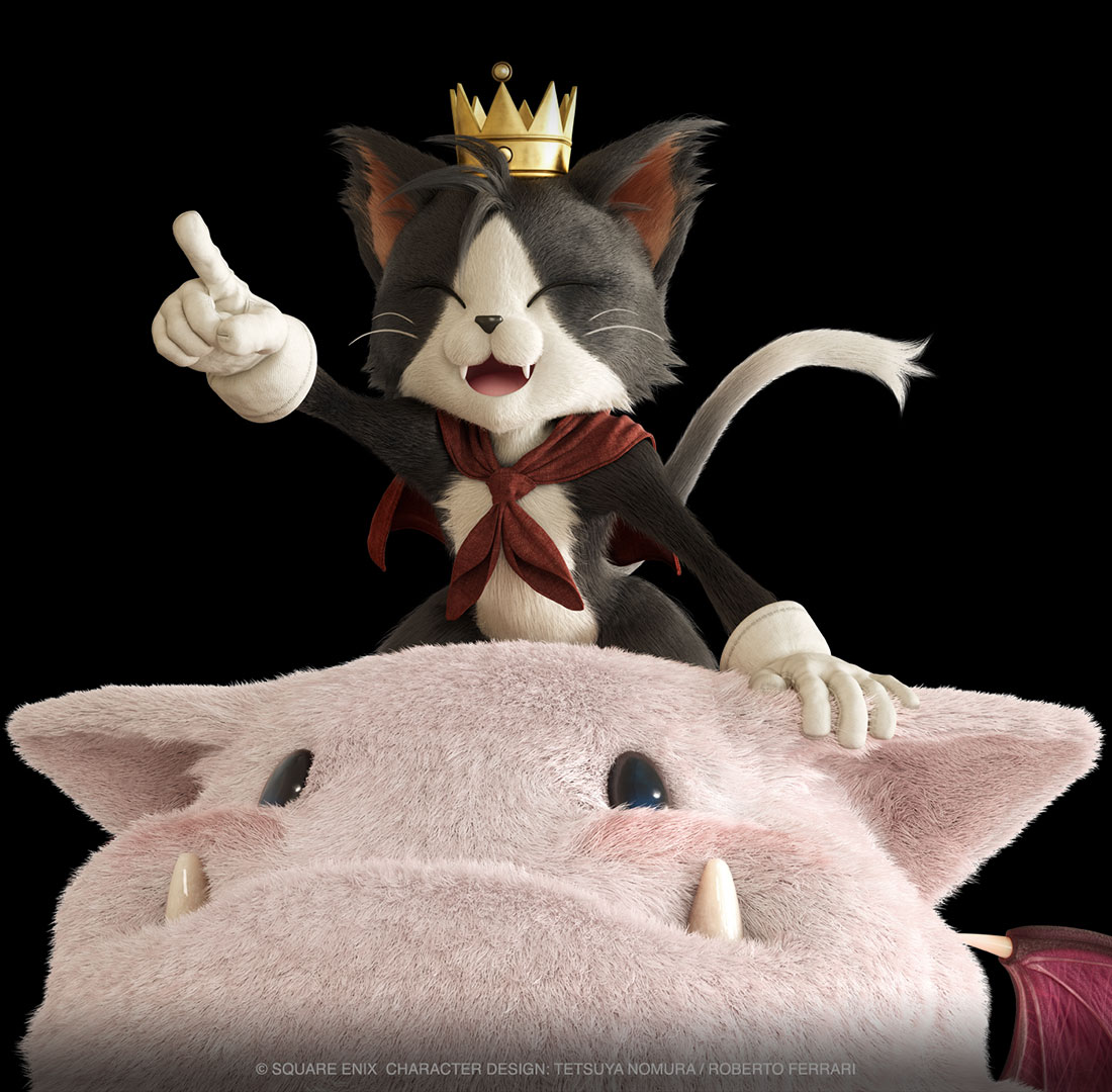 Cait Sith and Moogle Bust Art from Final Fantasy VII Rebirth