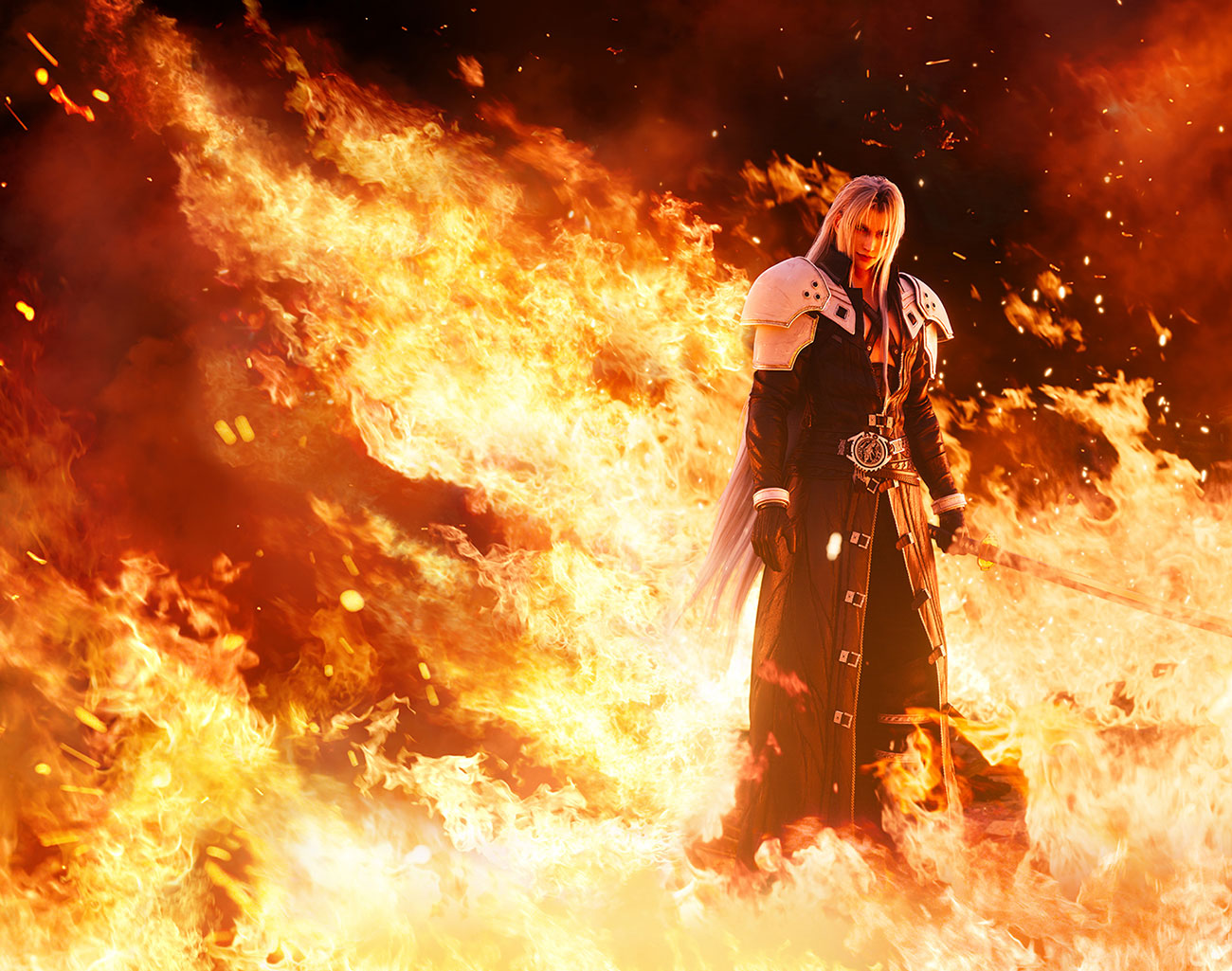 Sephiroth in Flames Art from Final Fantasy VII Rebirth