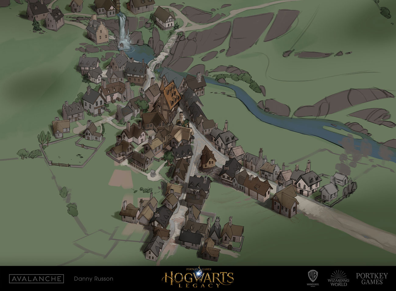 Hogsmeade Isometric View Art from Hogwarts Legacy