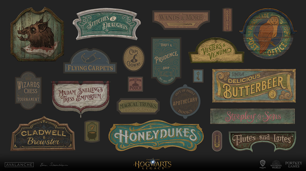 Hogsmeade Shop Signs Art from Hogwarts Legacy