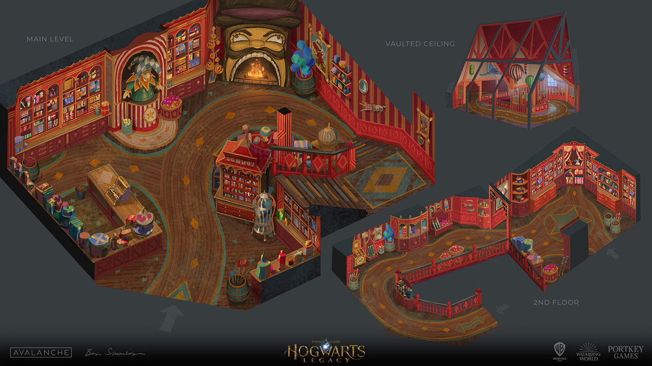 Zonko's Interior Concept Art from Hogwarts Legacy