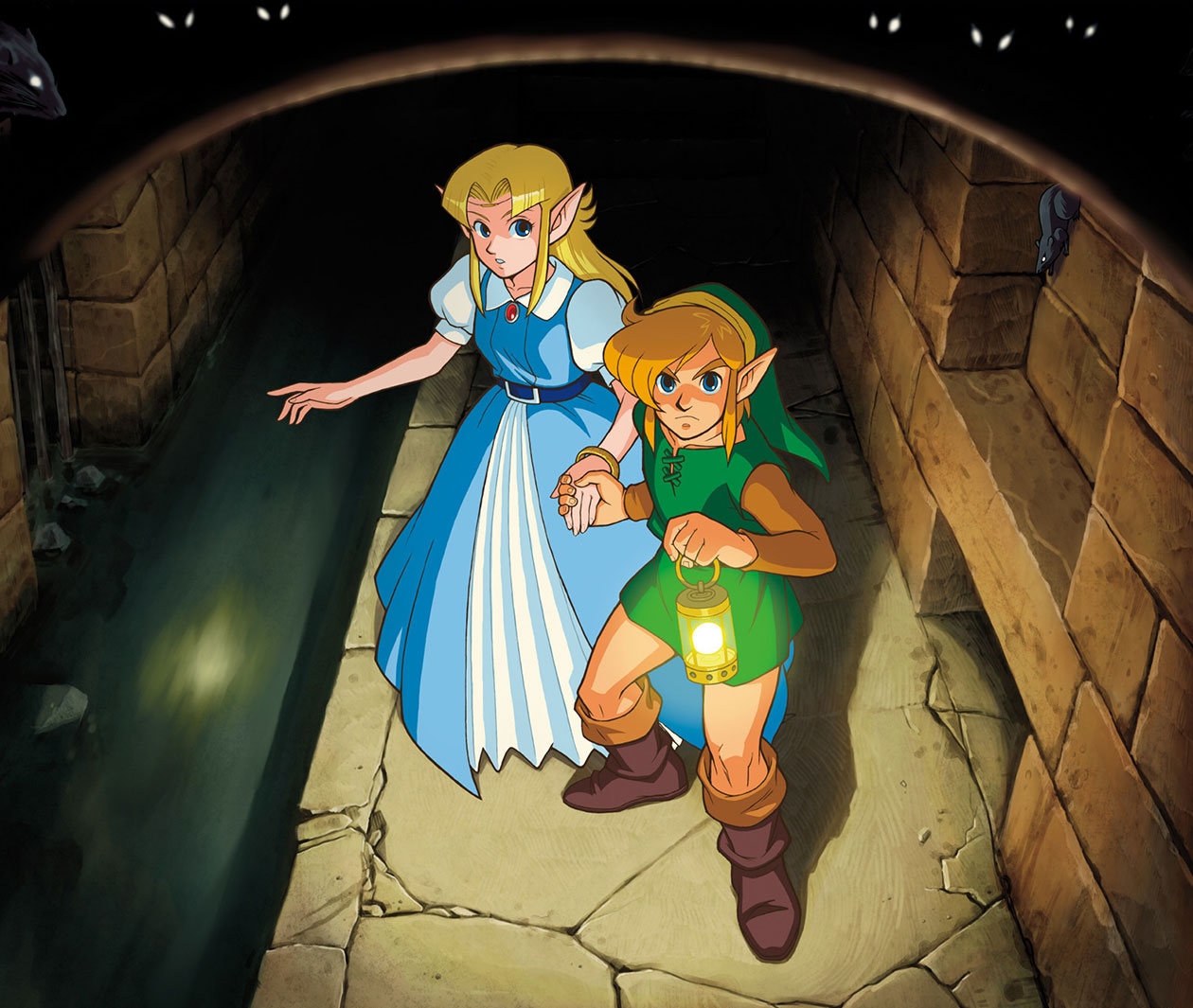 Link and Zelda in Sewer Passageway (GBA) Art from The Legend of Zelda: A Link to the Past