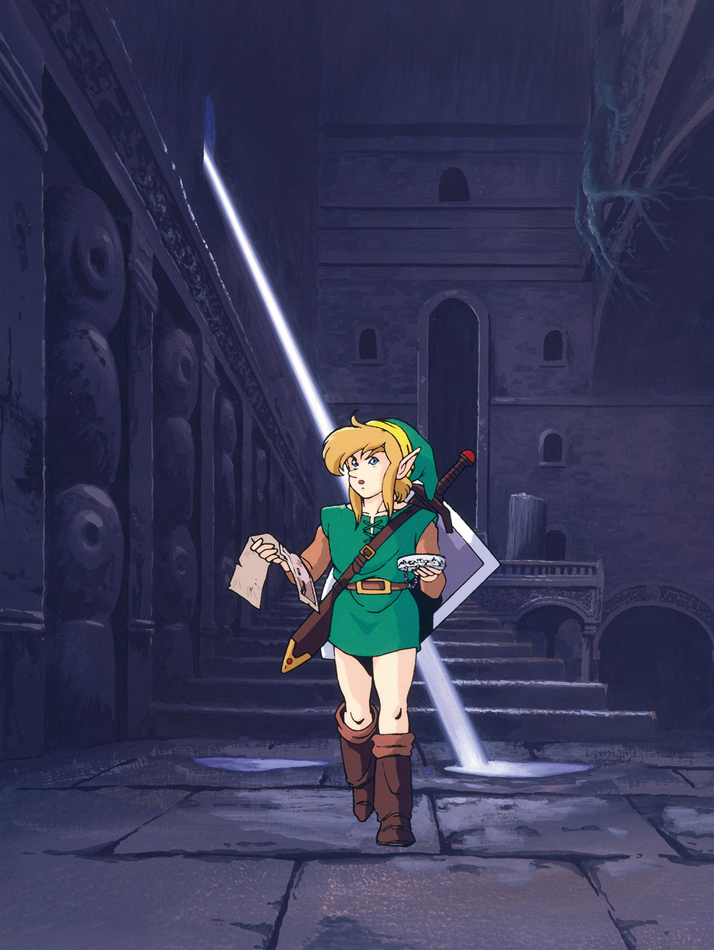 Link Exploring a Dungeon Art from The Legend of Zelda: A Link to the Past