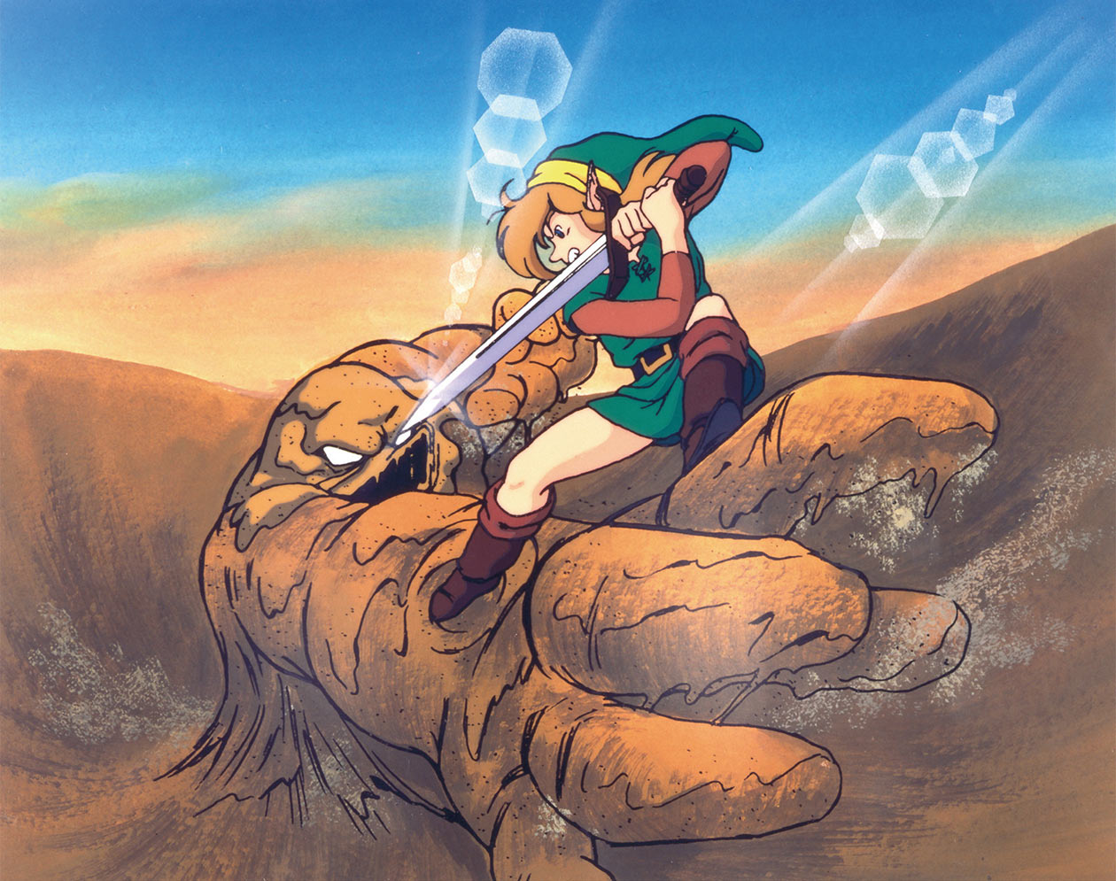 Link Fighting a Geldman Art from The Legend of Zelda: A Link to the Past
