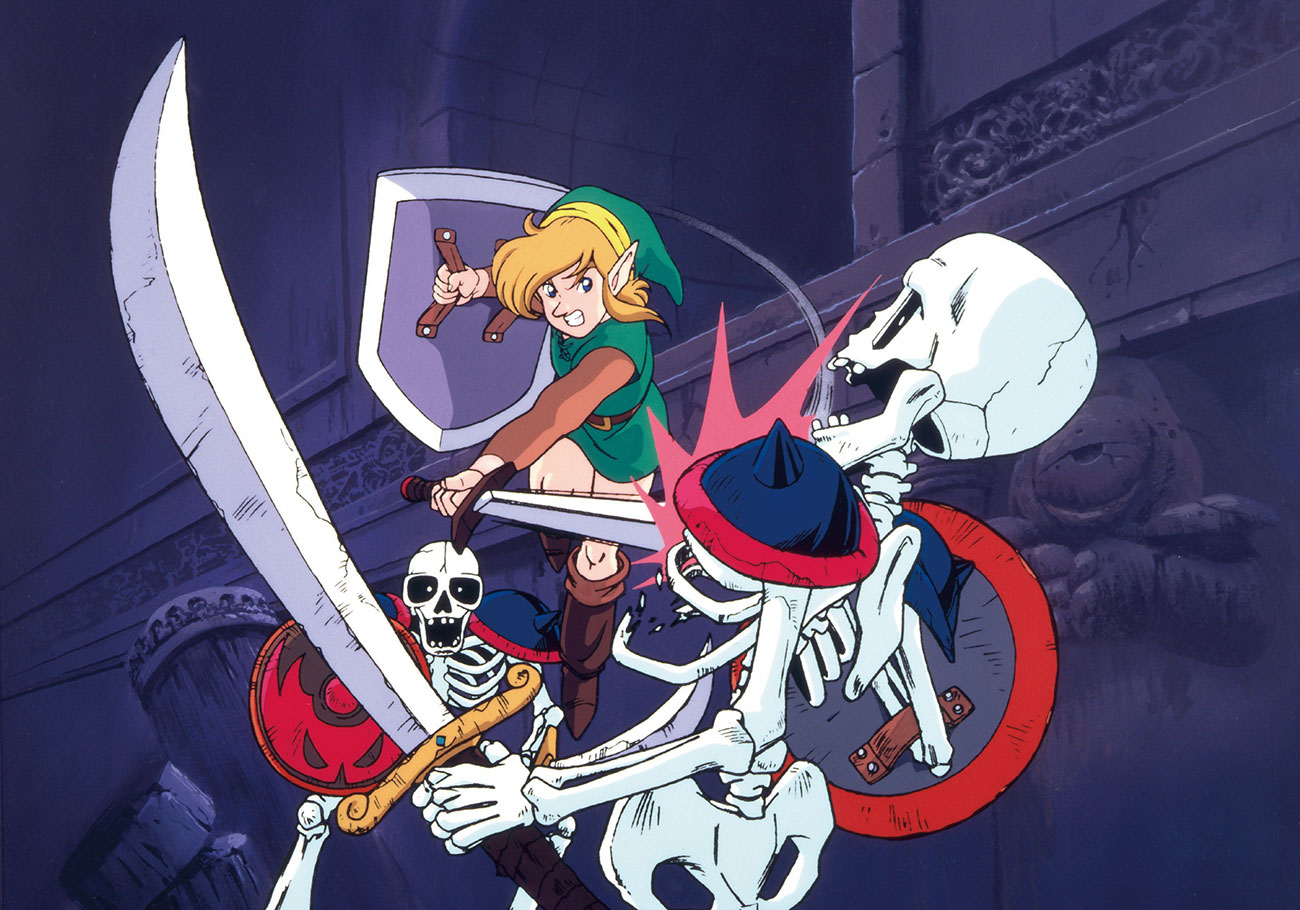Link Fighting Stalfos Art from The Legend of Zelda: A Link to the Past