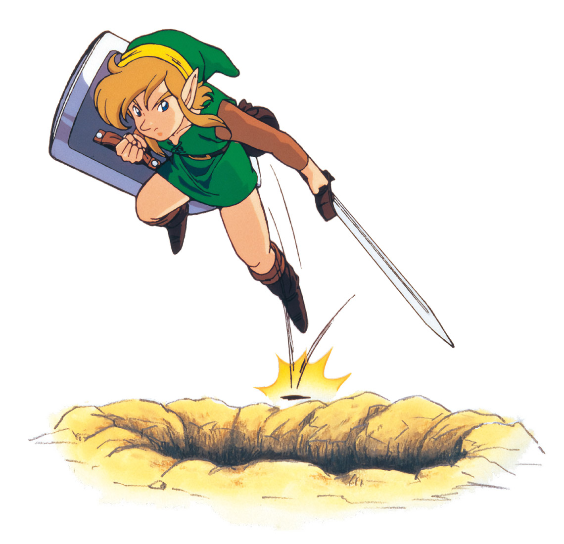 Link Jumping Over Hole Art from The Legend of Zelda: A Link to the Past