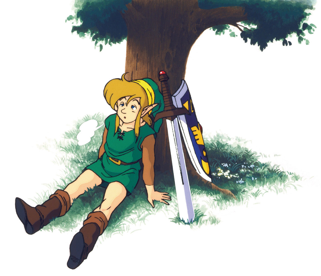 Link Resting Under a Tree Art from The Legend of Zelda: A Link to the Past
