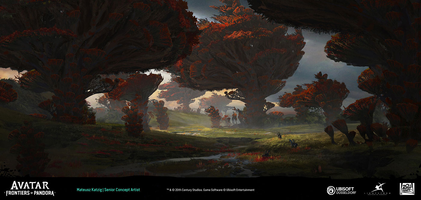 Upper Plains Crimson Trees Art from Avatar: Frontiers of Pandora
