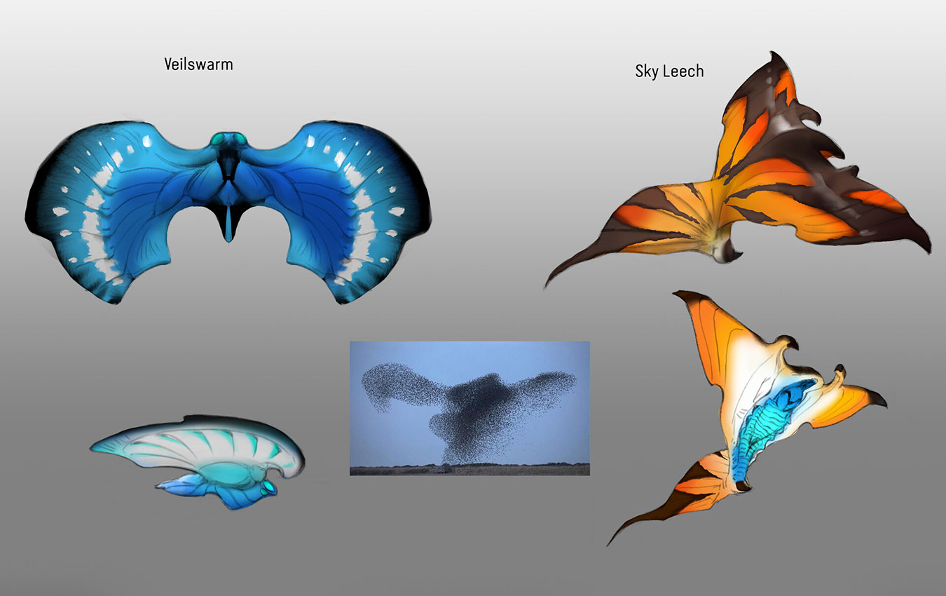 Veilswarm and Sky Leech Art from Avatar: Frontiers of Pandora