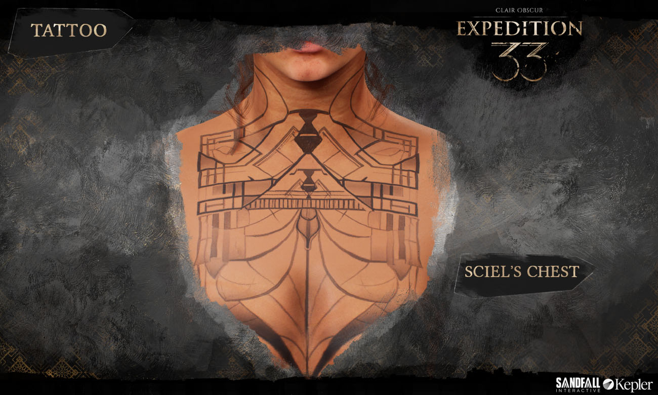 Sciel Chest Tattoo Art from Clair Obscur: Expedition 33