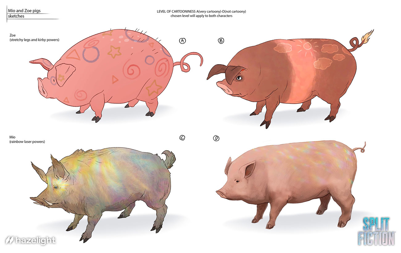 Mio and Zoe Pigs Sketches from Split Fiction