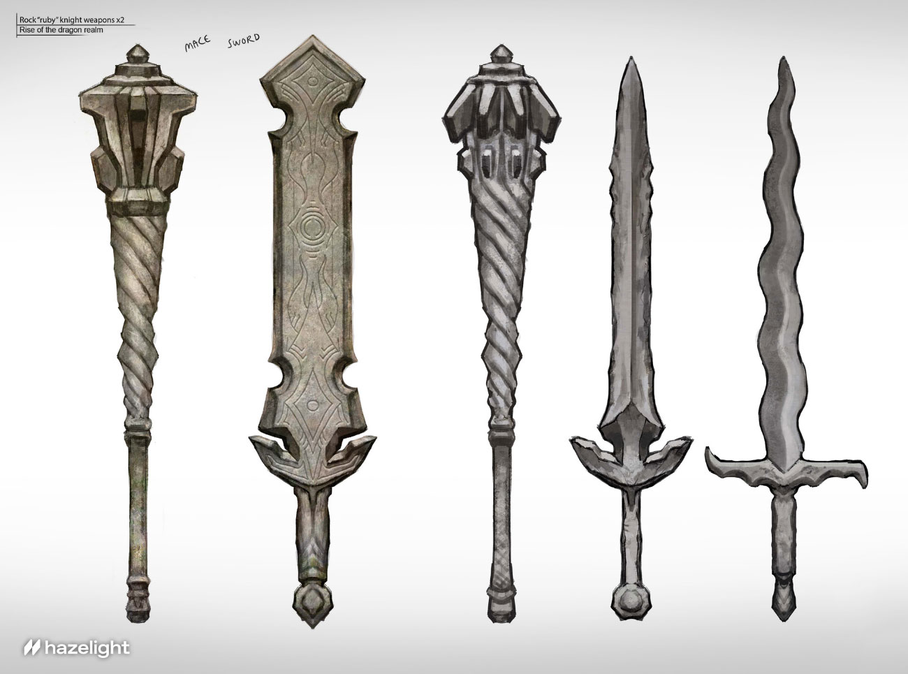 Rock Knight Weapons Concept Art from Split Fiction