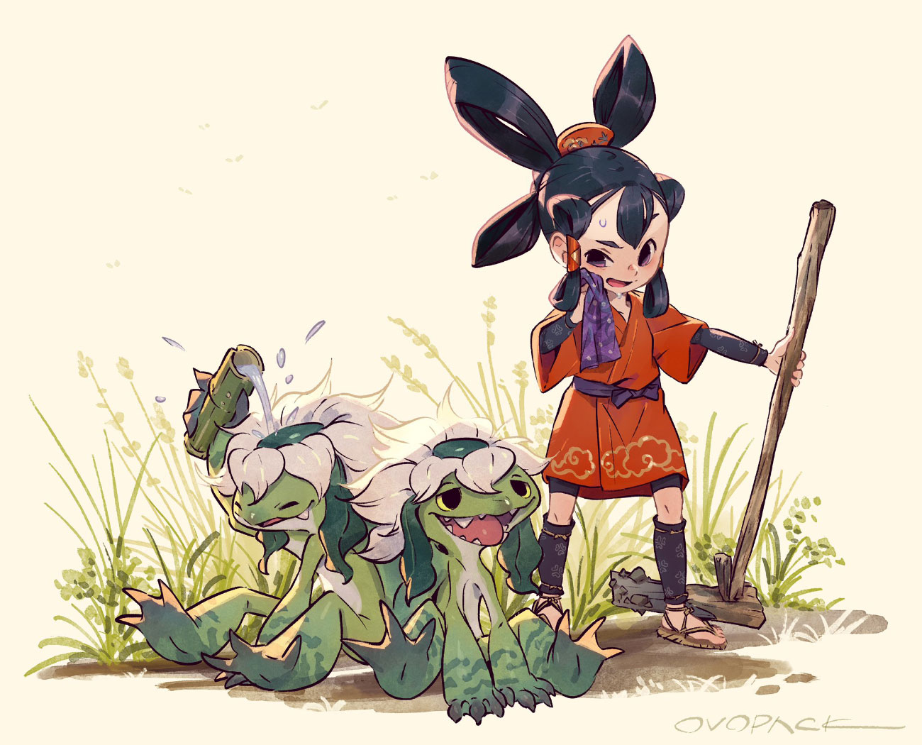 Sakuna and Kappa Art from Sakuna: Of Rice and Ruin