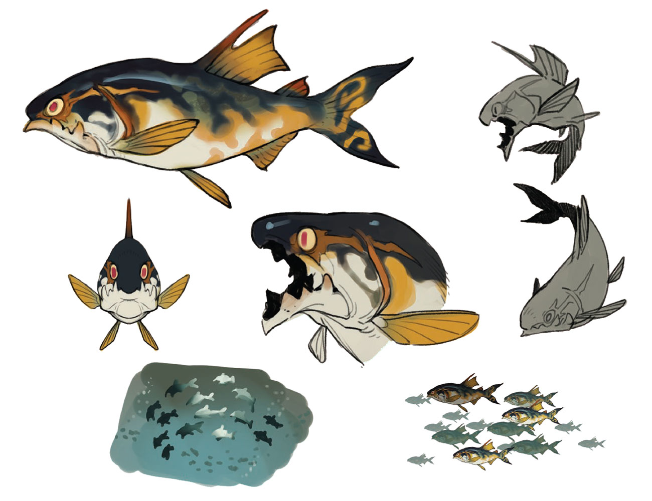 Salmon Concept Art from Sakuna: Of Rice and Ruin