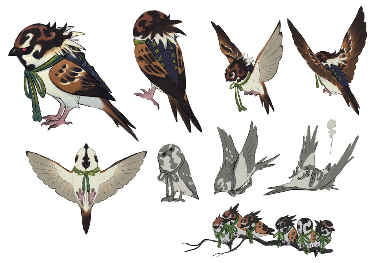 Sparrow Concept Art from Sakuna: Of Rice and Ruin