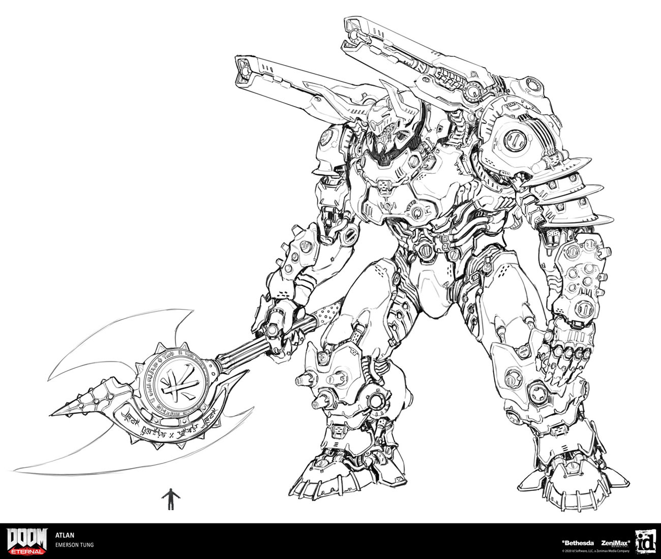 Atlan Mech Sketch from Doom Eternal