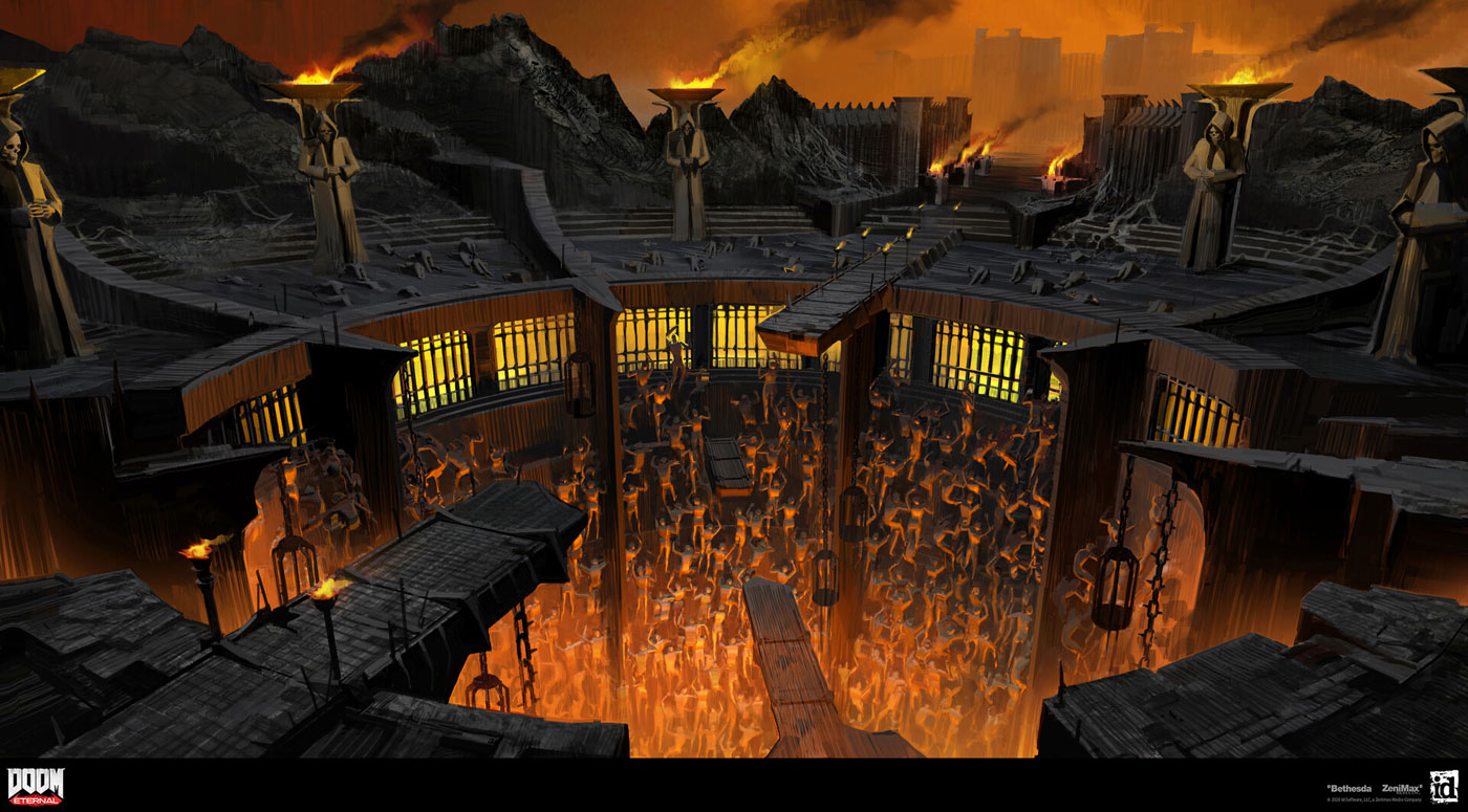 Hell Spawning Pit Art from Doom Eternal